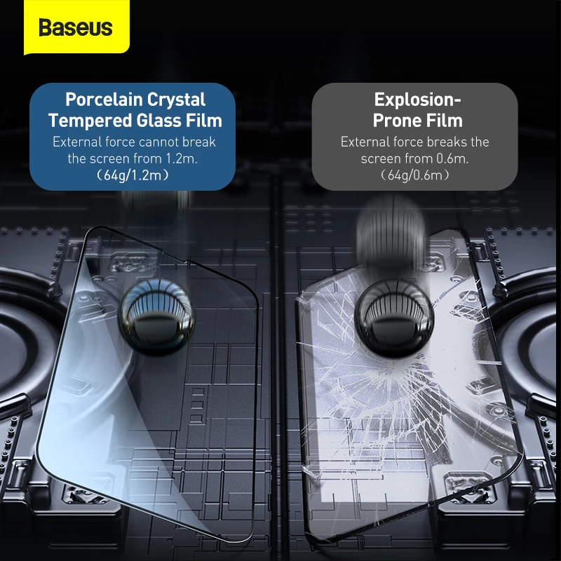 iPhone 13 Series Baseus Pack of 2 pcs Edge to edge Porcelain Crystal Tempered Glass protector Black Edges with applying kit
