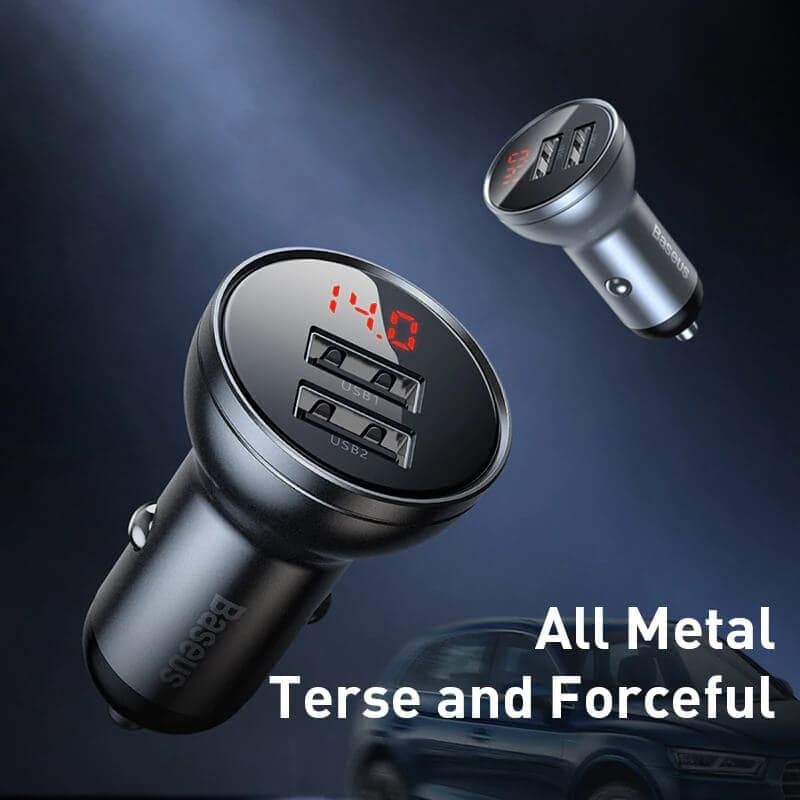 Baseus Digital Display Dual USB 4.8A Car Charger 24W Grey