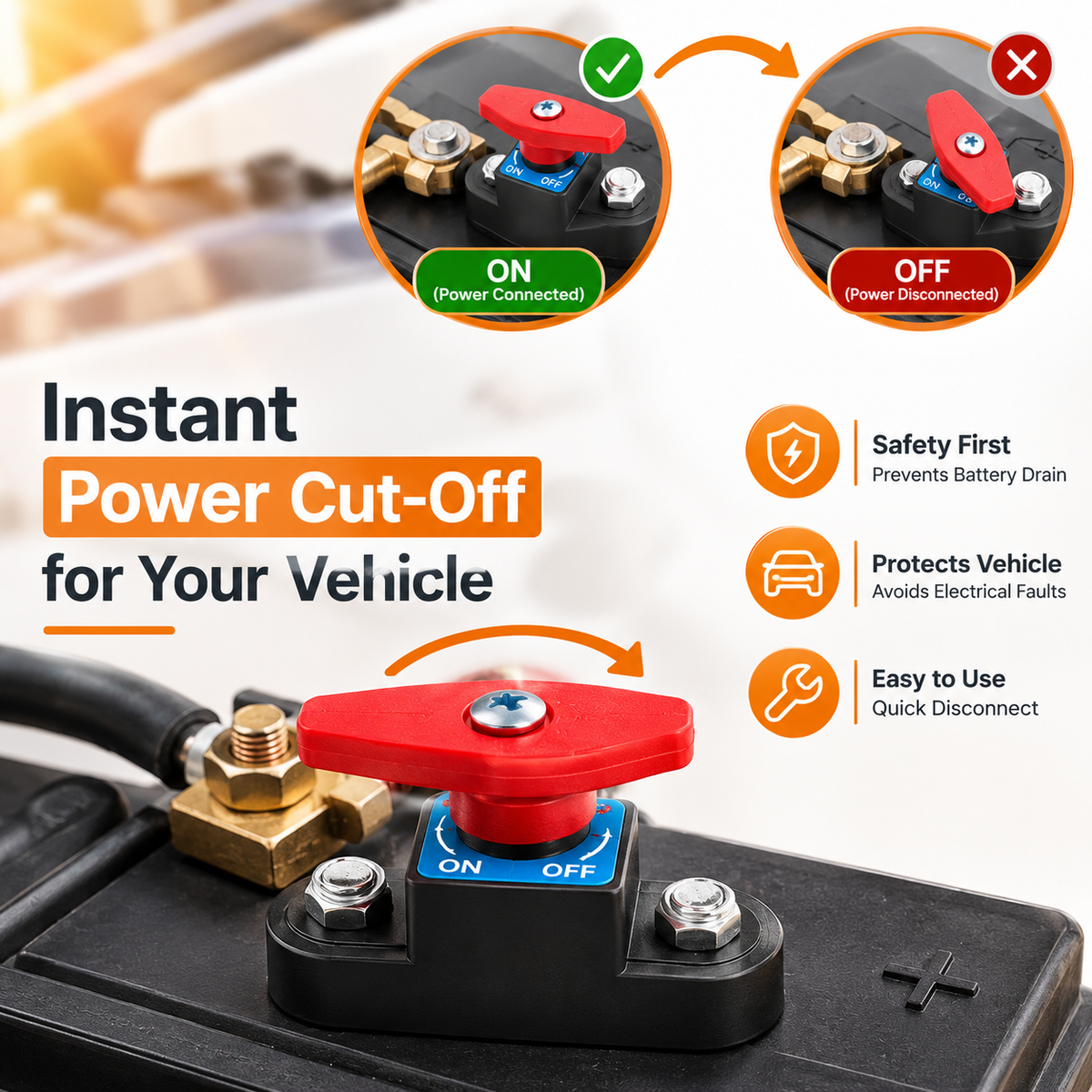 Universal Car Battery Disconnect Switch with Pure Copper Terminal ā Safe Power Cut-Off for Vehicles