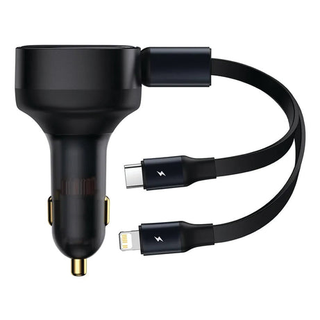 Baseus Car Charger Enjoyment Retractable dual Output Type-c & Lightning 30W Black CGTX000001