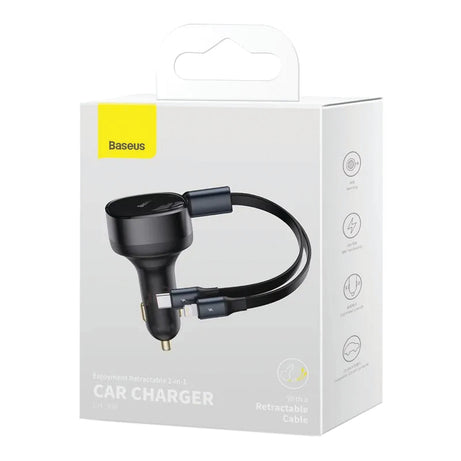 Baseus Car Charger Enjoyment Retractable dual Output Type-c & Lightning 30W Black CGTX000001