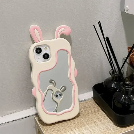 iPhone All Models Rabbit Face Mirror ShockProof Rubber 3D Case
