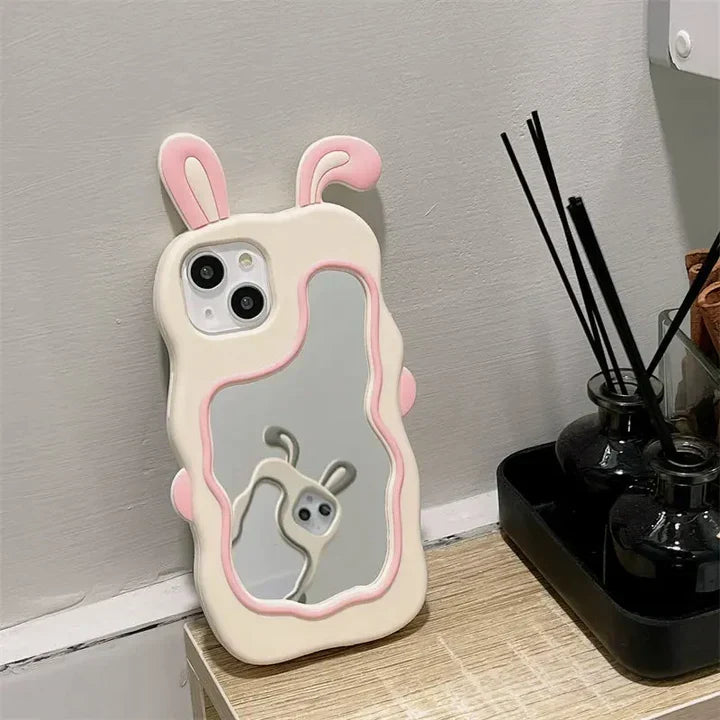 iPhone All Models Rabbit Face Mirror ShockProof Rubber 3D Case