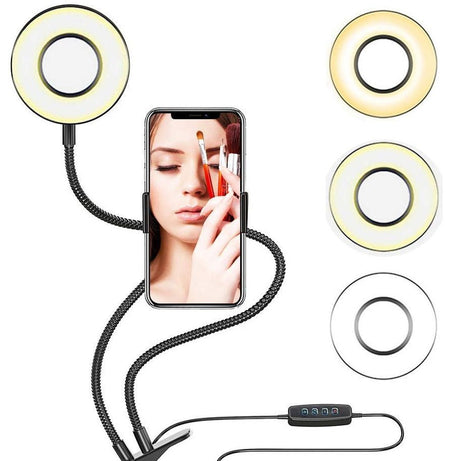 upgraded 2 in 1 Led Selfie Ring Light with Phone Holder Desk Lamp Lazy Bracket Tabletop Stand Flexible