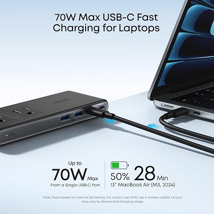 Anker Nano Power Strip, Desk Clamp, 70W Max, 1500J Surge Protector, 2 USB C