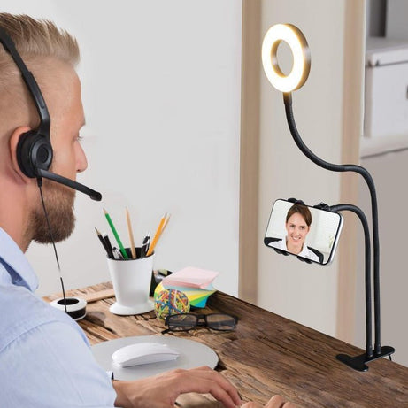 upgraded 2 in 1 Led Selfie Ring Light with Phone Holder Desk Lamp Lazy Bracket Tabletop Stand Flexible