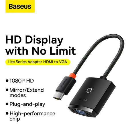 Baseus Hub Lite Series Adapter HDMI to VGA 3.5 mm Aux Port & Micro USB Power Input Black WKQX010101
