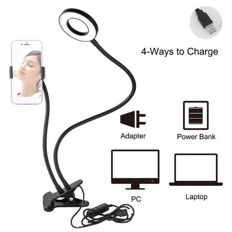 upgraded 2 in 1 Led Selfie Ring Light with Phone Holder Desk Lamp Lazy Bracket Tabletop Stand Flexible