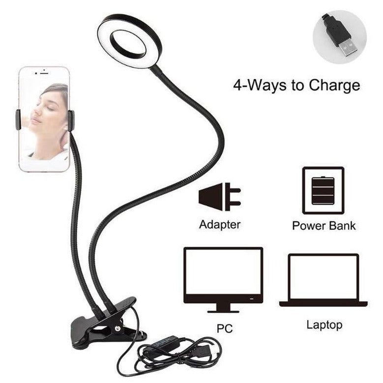 upgraded 2 in 1 Led Selfie Ring Light with Phone Holder Desk Lamp Lazy Bracket Tabletop Stand Flexible