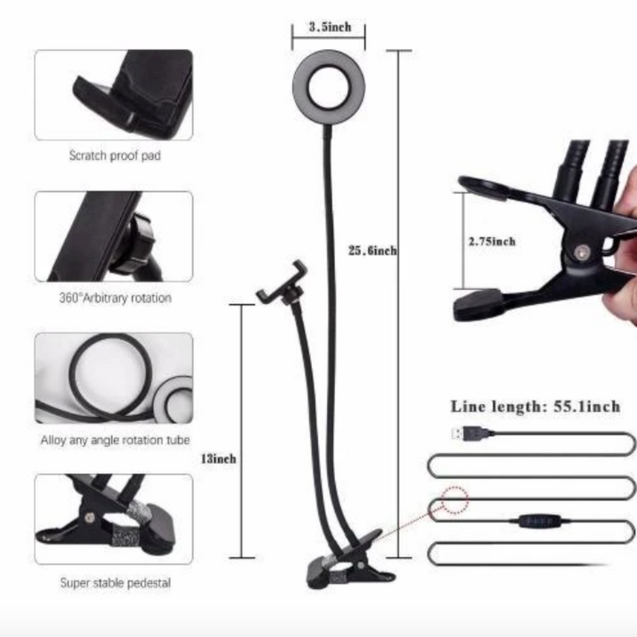 upgraded 2 in 1 Led Selfie Ring Light with Phone Holder Desk Lamp Lazy Bracket Tabletop Stand Flexible