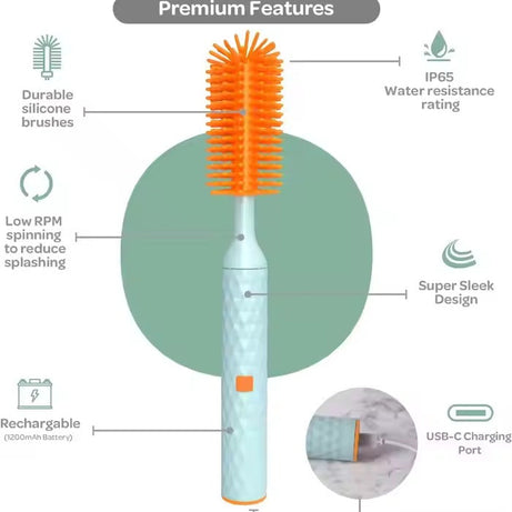 Rechargeable 360° Rotating Silicone Bottle Brush – Smart Baby Cup & Pacifier Cleaner