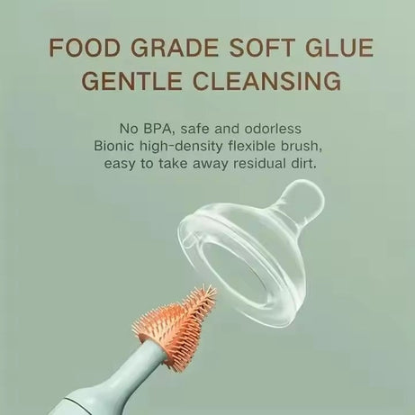 Rechargeable 360° Rotating Silicone Bottle Brush – Smart Baby Cup & Pacifier Cleaner