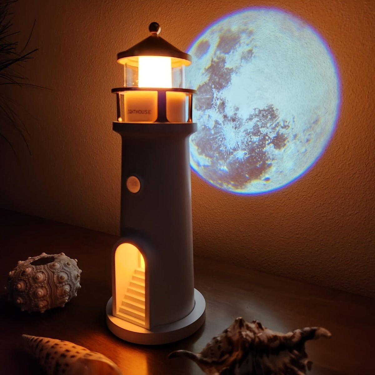 Modern Lighthouse Ambient Lamp with LED Moonlight Display- Night Lamp
