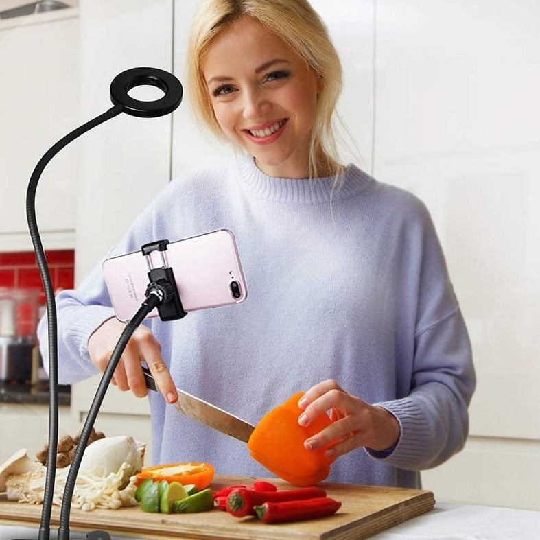 upgraded 2 in 1 Led Selfie Ring Light with Phone Holder Desk Lamp Lazy Bracket Tabletop Stand Flexible