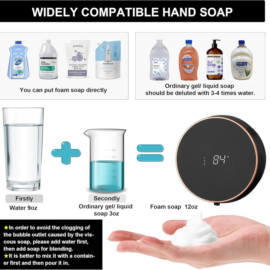 Smart Rechargeable Automatic Foaming Soap Dispenser Touchless with Built-in Temperature Display