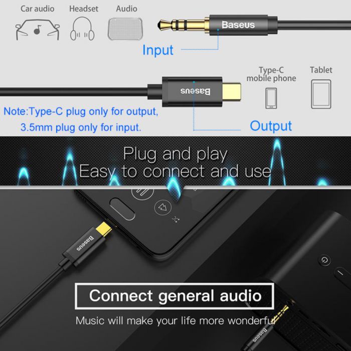 BASEUS M01 USB TYPE-C / 3.5MM AUDIO CABLE - 1.2M